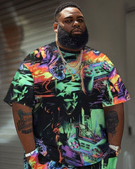Street Style Colorful Game Printed Big Guy's Set