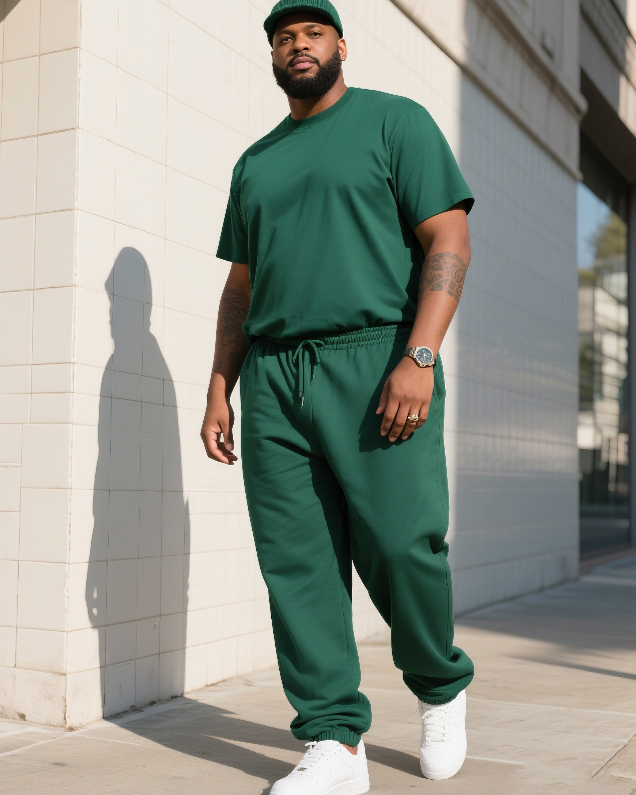 Big Boy Daily Casual All-match Solid Color Short-sleeved T-shirt Trousers Suit