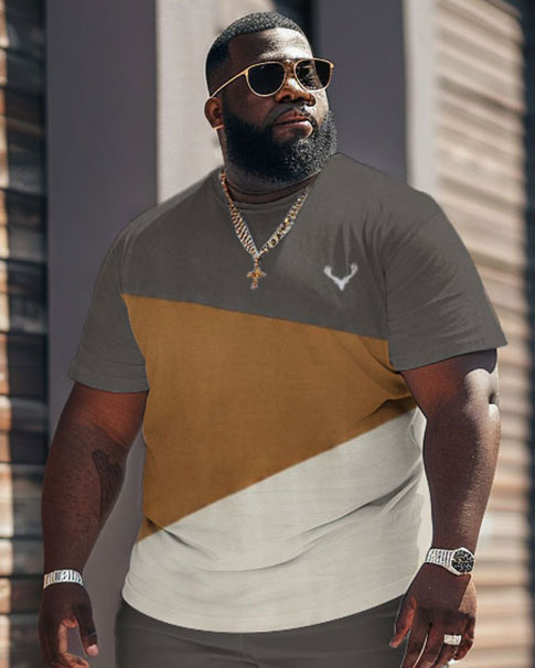 Street Casual Colorblock Printed Gray Large Men's Set