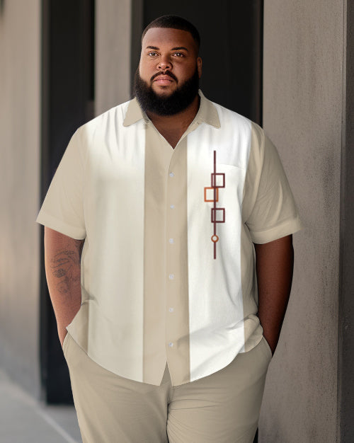 Men's Plus Size Bowling Geometric Pattern Casual Sports Business Short-Sleeved Shirt And Pants Suit