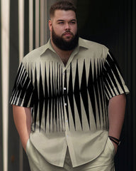 Big Men Colorblock Geometric Cuban Collar Short Sleeve Walking Set
