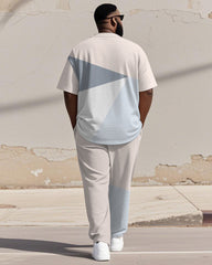 Men's Plus Size Blue Apricot Colorblock Printed Henley Collar T-Shirt Trousers Suit