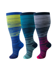 2XL-4XL Gradient Striped Running Fitness Compression Socks, For Obese Men And Women Sports Socks