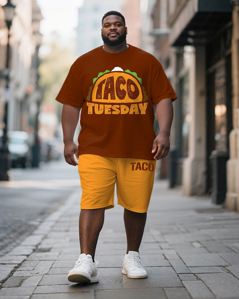 Men's Plus Size Graffiti Tacos Alphabet Print Short Sleeve T-Shirt Shorts Suit