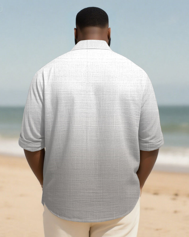 Big & Tall Men's Daily Grey Gradient Leaf Print Long Sleeve Bamboo Hemp Texture Shirt
