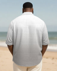 Big & Tall Men's Daily Grey Gradient Leaf Print Long Sleeve Bamboo Hemp Texture Shirt