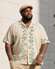 Big Boy Retro Apricot Creative Line Printing Short Sleeve Shirt Trousers Suit