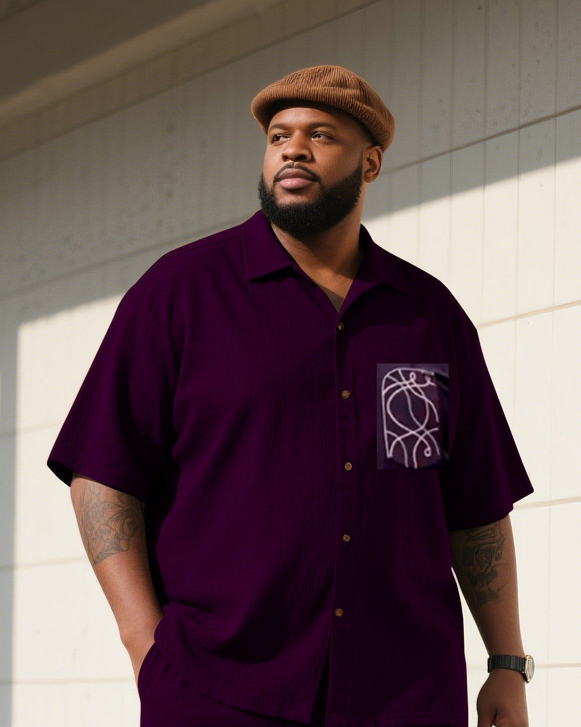 Big Boy Summer Bordeaux Red Vintage Creative Pocket Printed Short Sleeve Shirt Trousers Suit