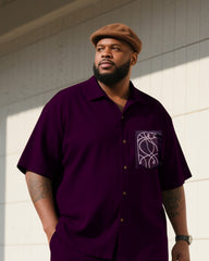 Big Boy Summer Bordeaux Red Vintage Creative Pocket Printed Short Sleeve Shirt Trousers Suit