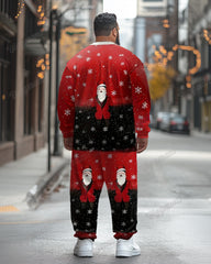 Men's Plus Size Christmas Cosplay Red Bow Suit Printed Long Sleeve T-Shirt Trousers Suit