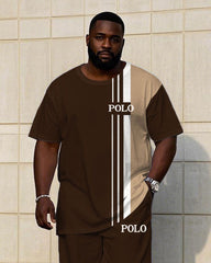 Men's Plus Size Treasure Big Land Color Matching Chest Small Label Printed Short Sleeve T-shirt Trousers Suit