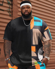 Men's Large Size Letter Graffiti T-shirt & Shorts Two-piece Set