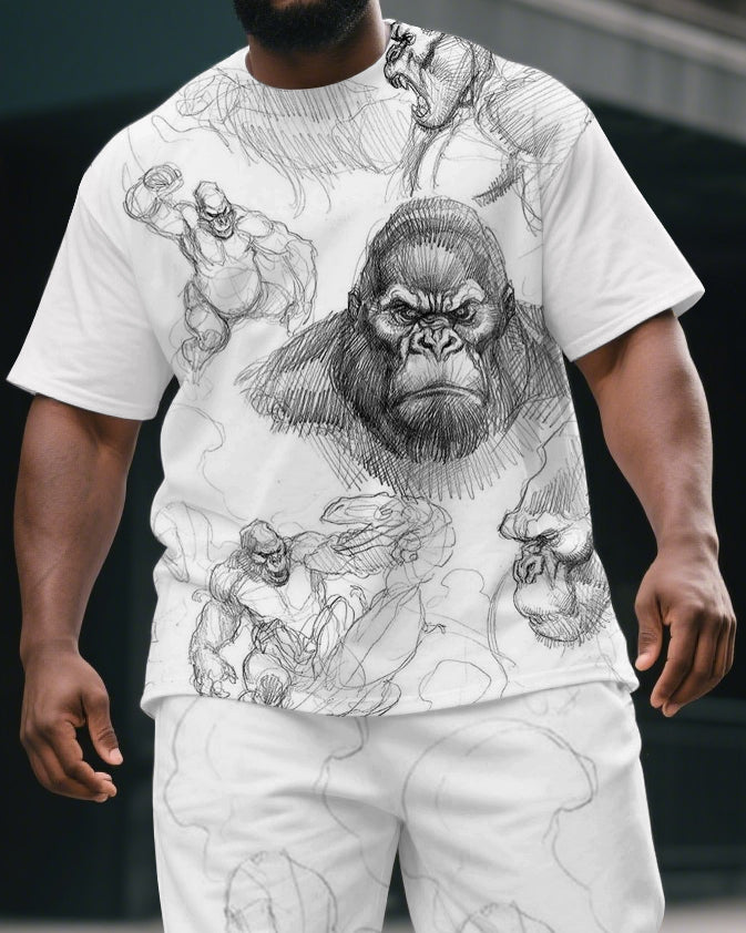 Men's Street Style Simple Clone Gorillas Print Casual Big & Tall Short-Sleeve T-shirt & Short Set