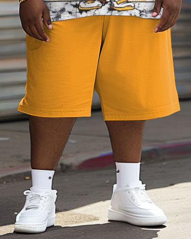 Big Guy's Casual T-Shirt and Shorts Set Graffiti Bear Tracksuit