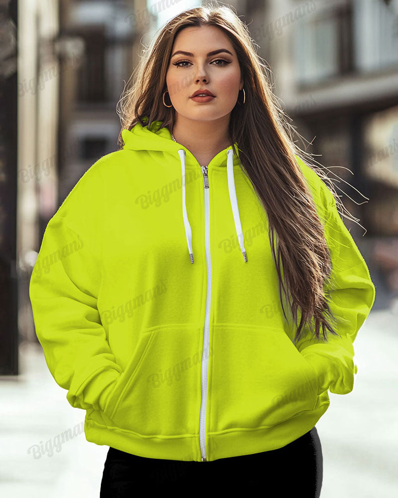 Women's Big and Tall Fashion Solid Color Casual Long Sleeve Zipper Hoodie