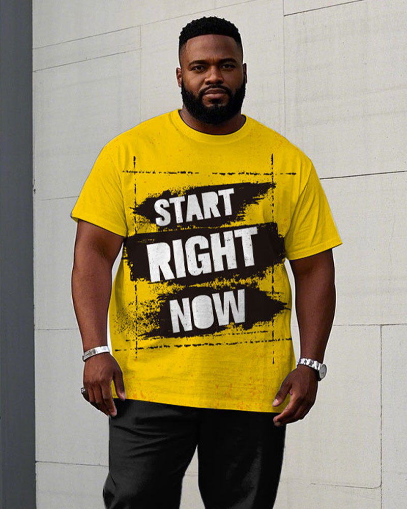 Men's Plus Size Fashion Chest Ink Slogan Printed Short-sleeved T-shirt Trousers Suit