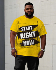 Men's Plus Size Fashion Chest Ink Slogan Printed Short-sleeved T-shirt Trousers Suit