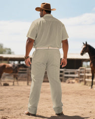 Western Denim-men's Plus Size Khaki Western Horse Farm Chest Print Short Sleeve Shirt Trousers Suit