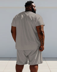 Men's Plus Size Daily Casual Khaki Striped Print Short Sleeve T-Shirt Shorts Suit