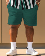 Men's Plus Size Casual Simple Striped Print Short Sleeve Shirt Shorts Suit