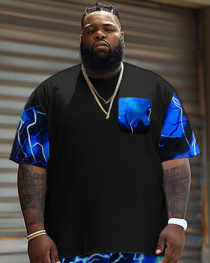 Big Guy’s Street Fashion Electric Print T-Shirt Shorts Set