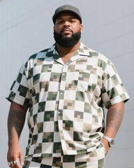 Big Man's Daily Leisure Outdoor Activities Square Puzzle Creative Camouflage Short Sleeve Shirt Shorts Suit