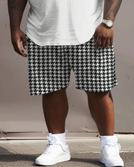 Men's Plus Size Casual Simple Houndstooth Color-block Printed T-shirt Shorts Suit