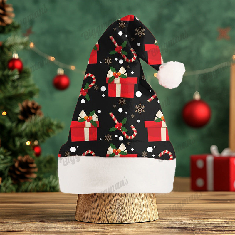 Christmas Fun Red Green Santa Cartoon Print Gift Plush Party Decorative Hat