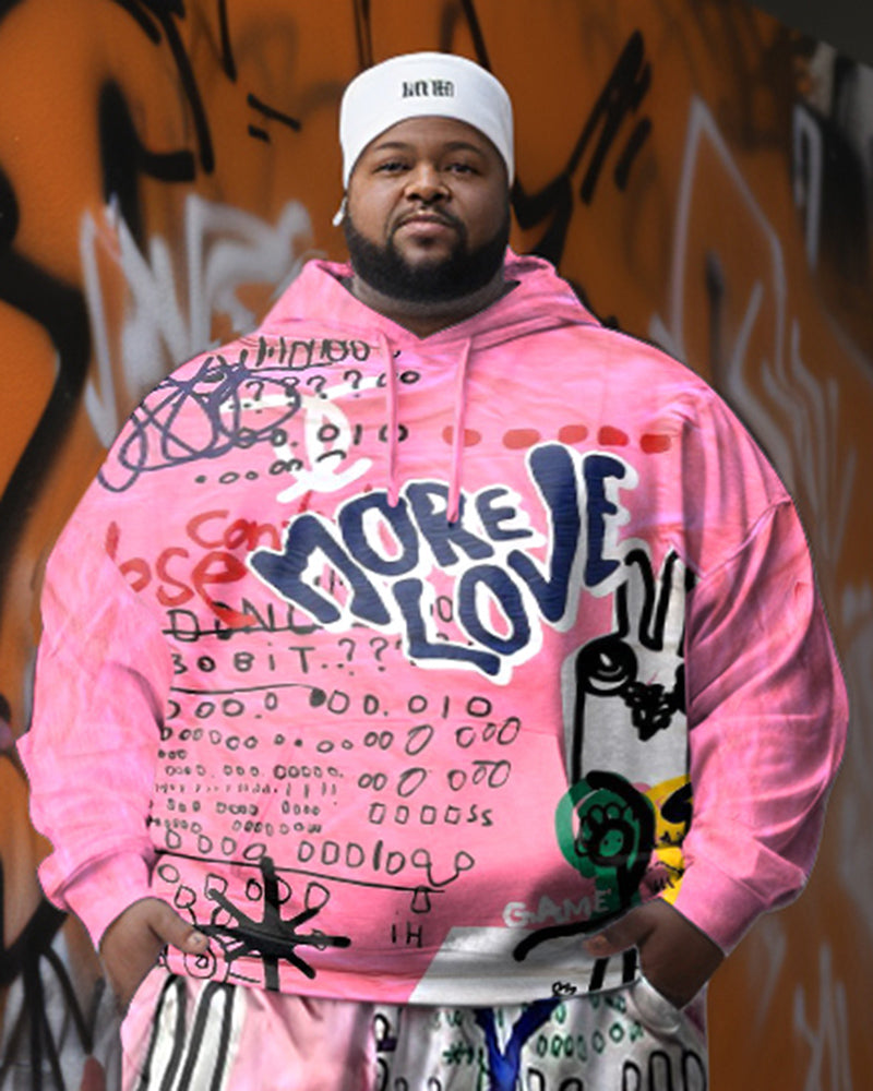 Big Men's Artistic Graffiti Hip Hop Hooded Tracksuit