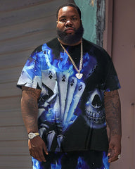 Men's Big & Tall Street Casual Skull Poker Print T-Shirt Shorts Set