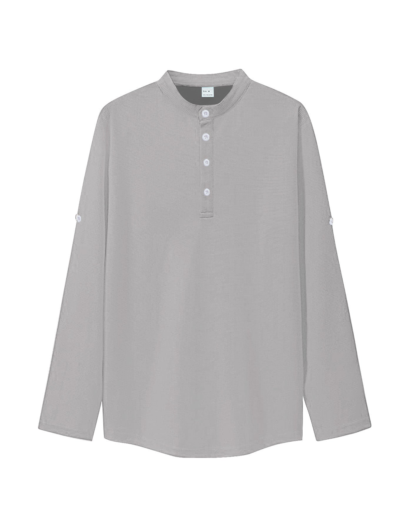 S-3XL Solid Color Casual Breathable Button Collar Henry Collar Long Sleeve Shirt