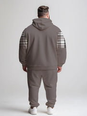 Men's Daily Casual Versatile Classic Grey Plaid Print Big and Tall Hoodie Set