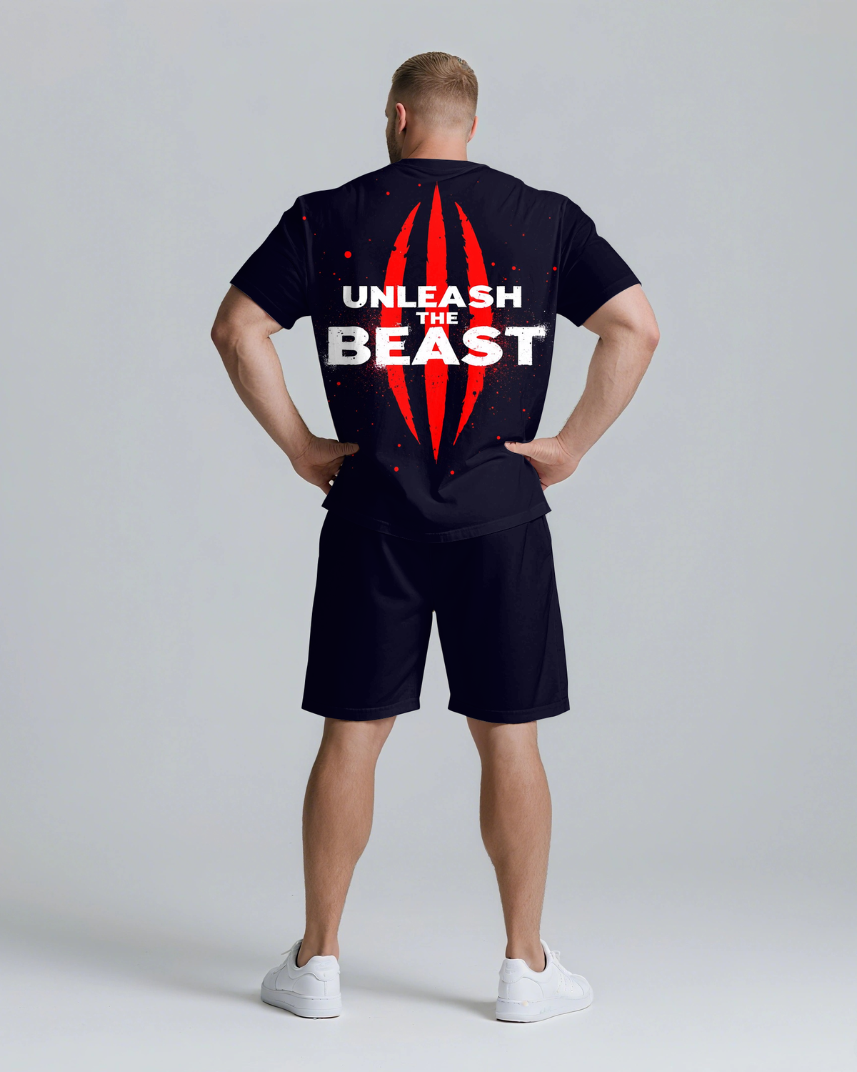 UNLEASH THE BEAST Slogan T-shirt Short Set