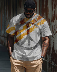 Big & Tall Men's Street Fashion Peace Sign Graffiti Print Round Neck Short Sleeve T-Shirt