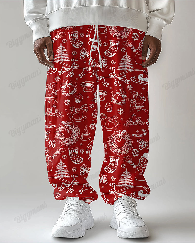 Christmas Playful Print Men's Loose Plus Size Straight Long Sweat Pants
