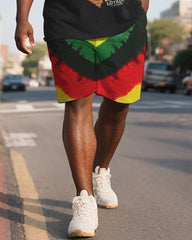 Men's Plus Size Juneteenth Photo Alphabet Print Henley Collar Short Sleeve T-Shirt Shorts Suit