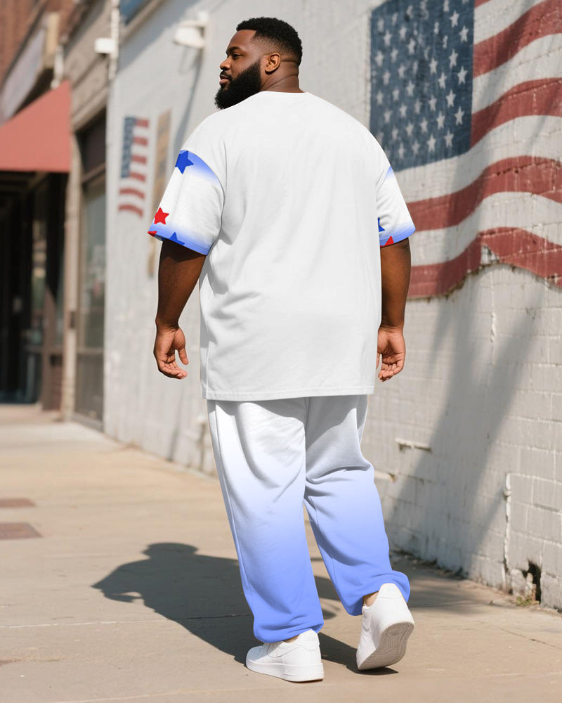 Men's Plus Size Independence Day Gradient Star Letter Print T-Shirt Trousers Suit