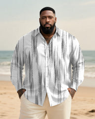 Big & Tall Men's Everyday Black And White Abstract Stripe Print Long Sleeve Bamboo Hemp Texture Shirt