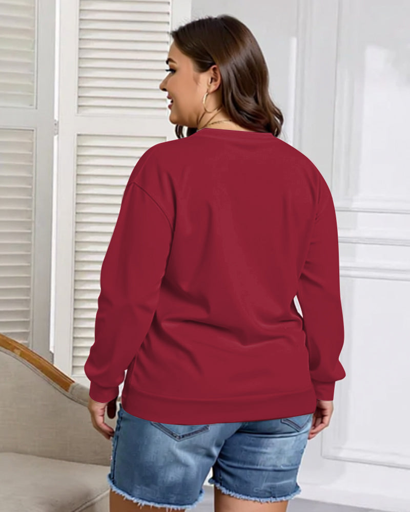 Women's Big And Tall Solid Color V-Neck Kangaroo Pocket Pullover Sweatshirt