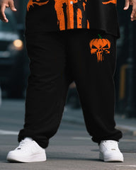 Big & Tall Men's Halloween Pumpkin Skull Print Short Sleeve Shirt Trousers Suit