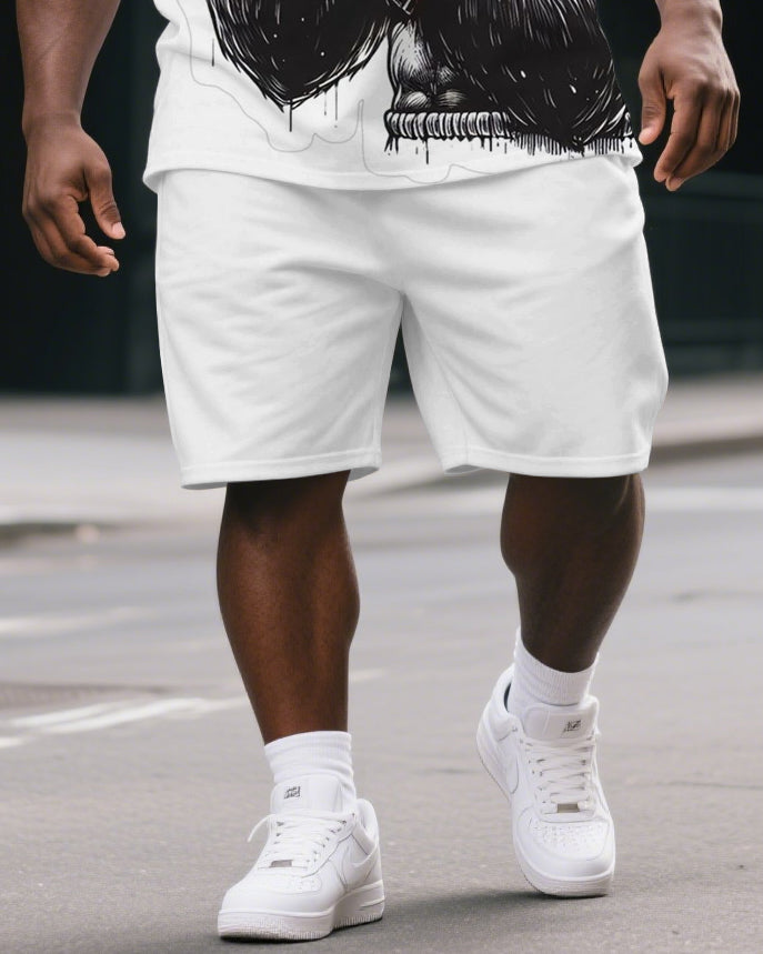 Big & Tall Men's Cartoon Boxing Gorillas Print Casual Short-Sleeved T-shirt and Short Set