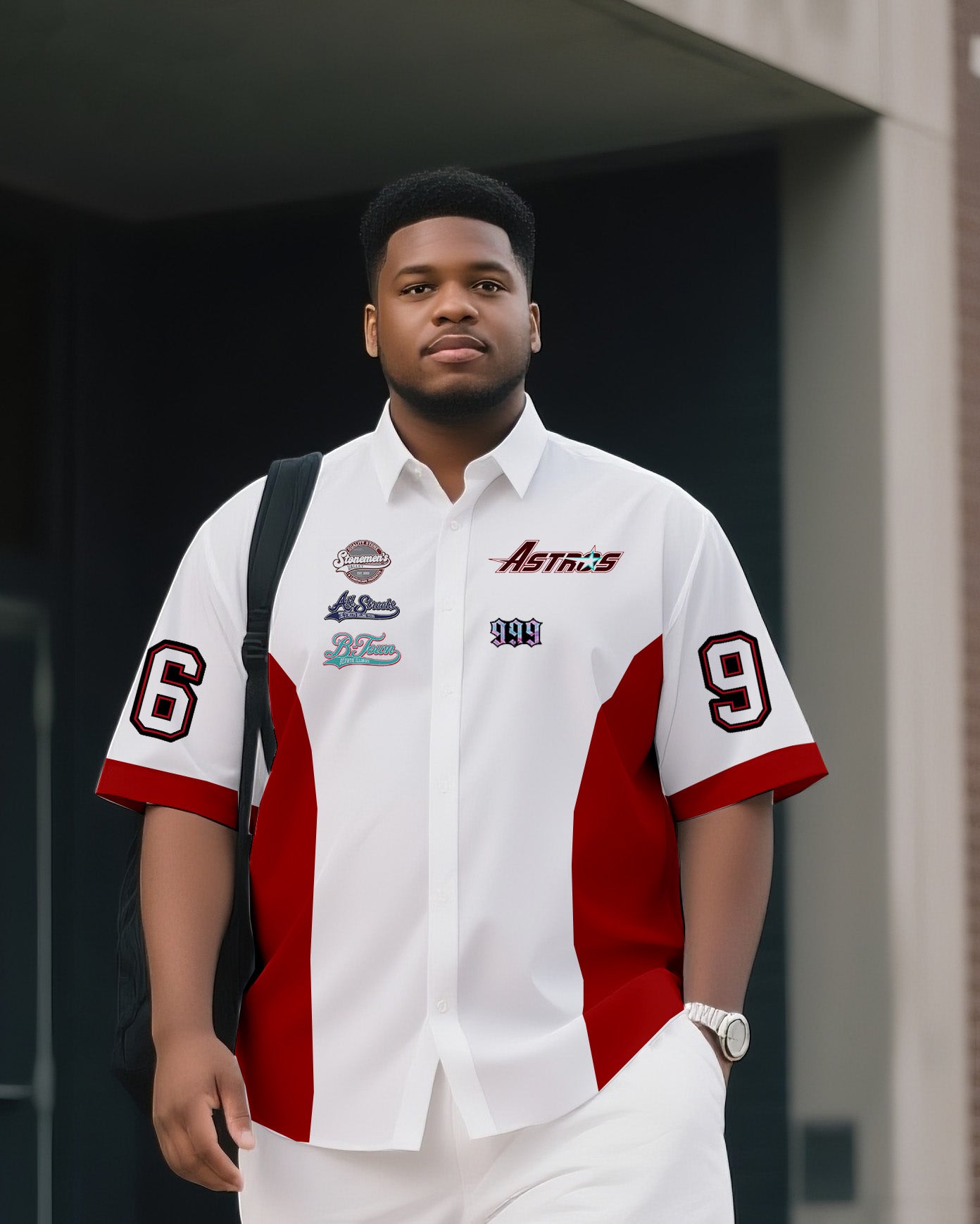 Big & Tall Men's Daily Leisure. Original Design Academy Style Splicing. Printed Short Sleeve Shirt Shorts Suit