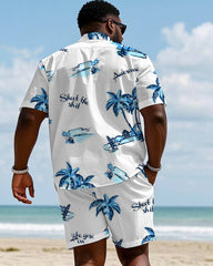 Men's Plus Size Hawaiian Happy Vacation Short Sleeve Shirt Shorts Suit