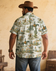 Men's Plus Size Western Denim Quartet Continuous Cotton Printed Short Sleeve Shirt