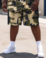 Men's Large Size Street Camouflage Color Block King Graffiti Short Sleeve Shorts Set