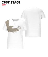 Men's Plus Size White Silhouette Eagle Print Henley Collar Button Short Sleeve Tee