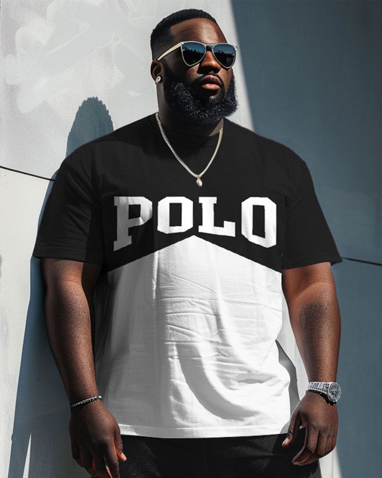 Men's Plus Size Colorblock POLO Print T-Shirt Shorts Suit