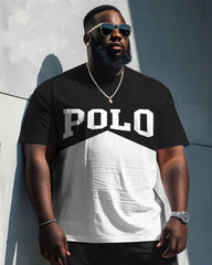 Men's Plus Size Colorblock POLO Print T-Shirt Shorts Suit
