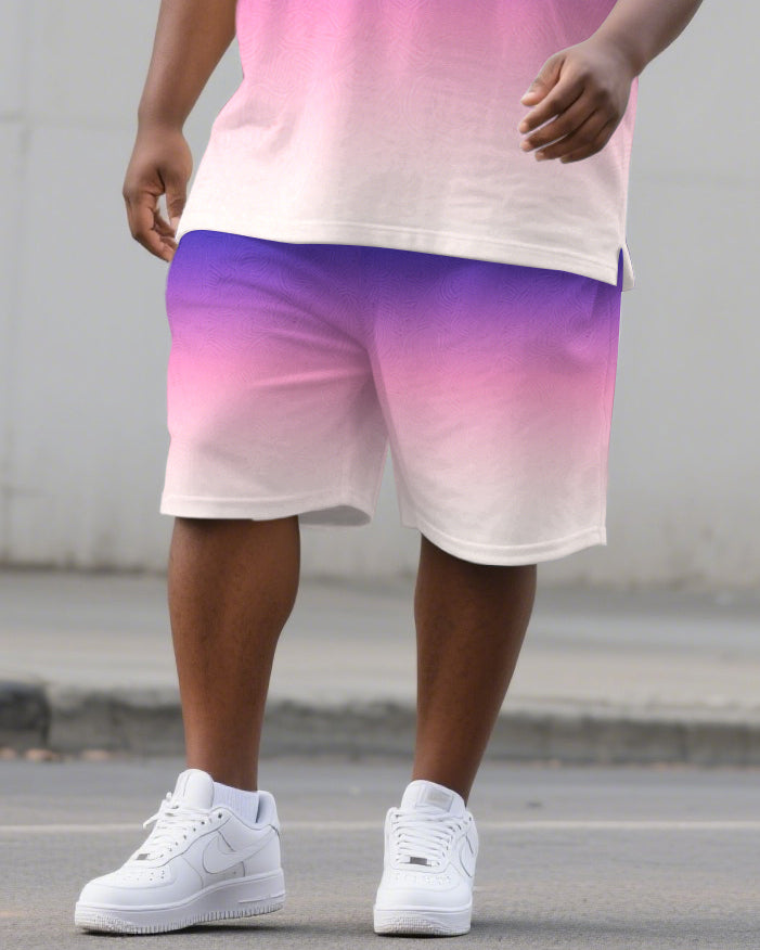 Men's Purple Gradient Style Short Sleeve Polo Shirt Shorts Big & Tall 2-Piece Sets
