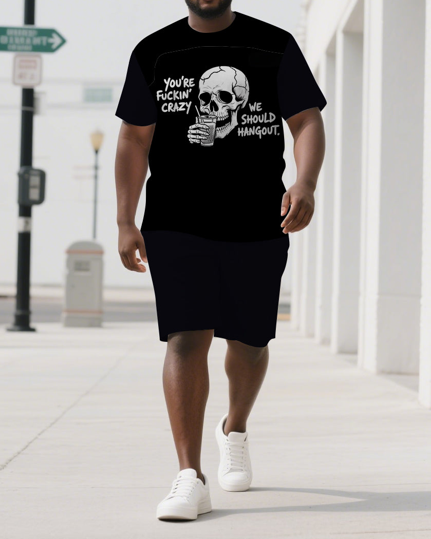 Let's Hang Out and Be Crazy Men's Big & Tall Skull Theme Short Sleeve T-shirt 2-Piece Set